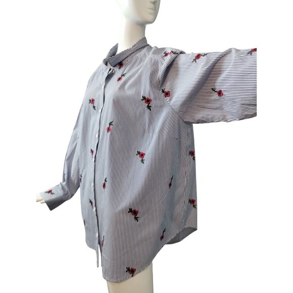 Gibson Latimer Women's Size 3X Floral Embroidered Stripe Button up Casual Top - Picture 3 of 11